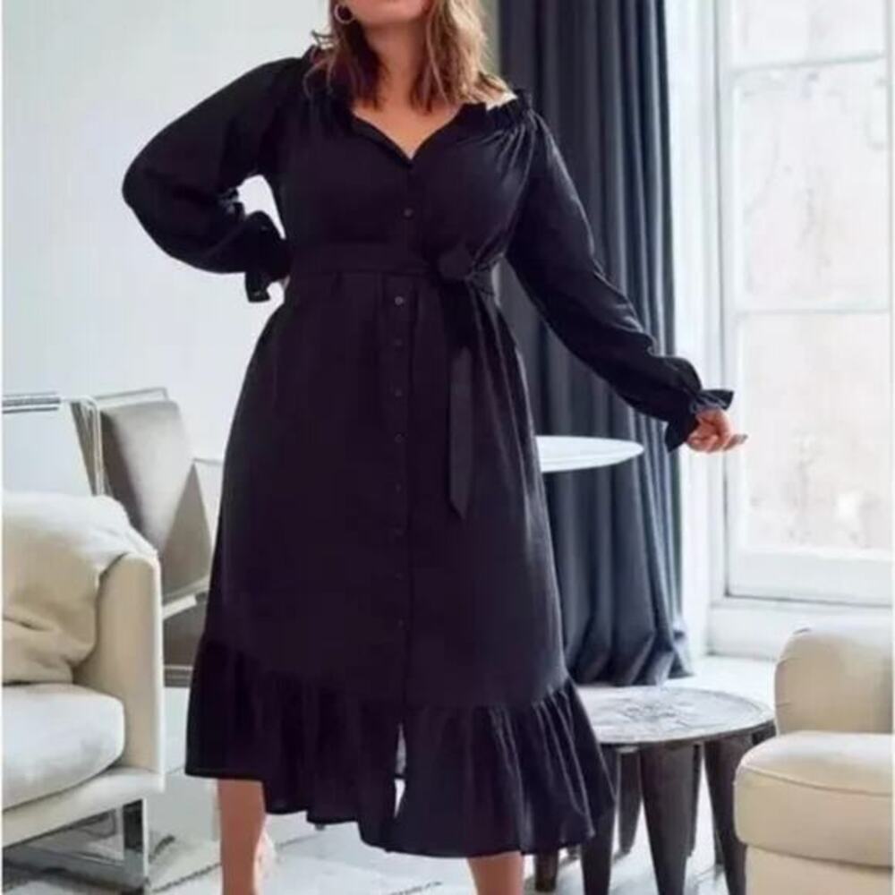 New! Eloquii black Linen Maxi Day Dress, size 14/16